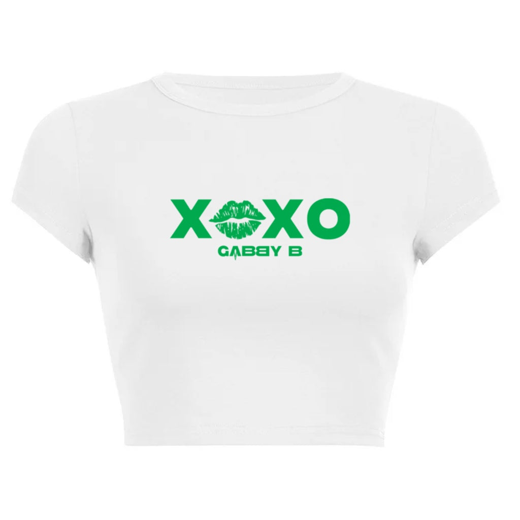 Women's Round Neck White/Green "XOXO" Short T-Shirt