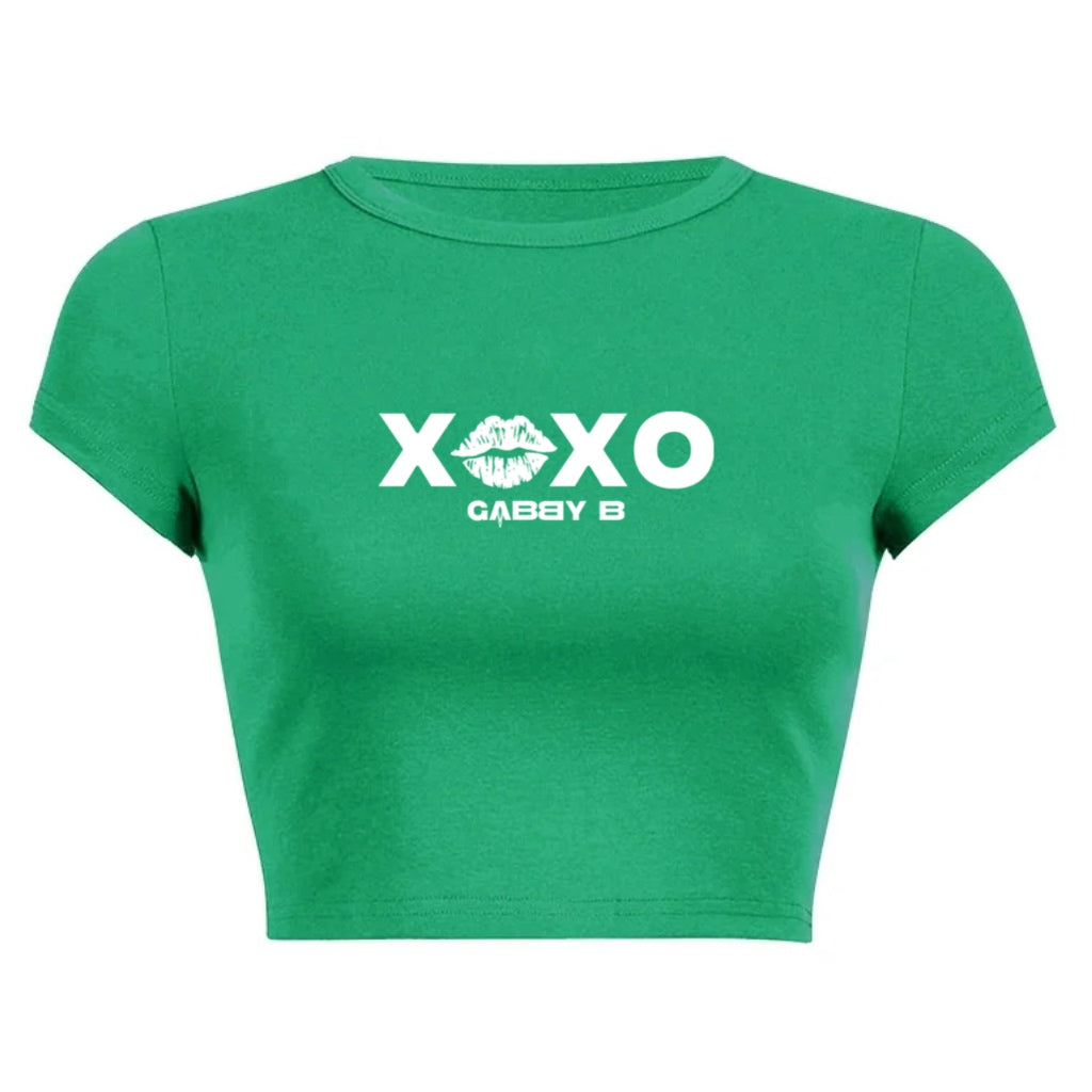 Women's Round Neck Green/White "XOXO" Short T-Shirt
