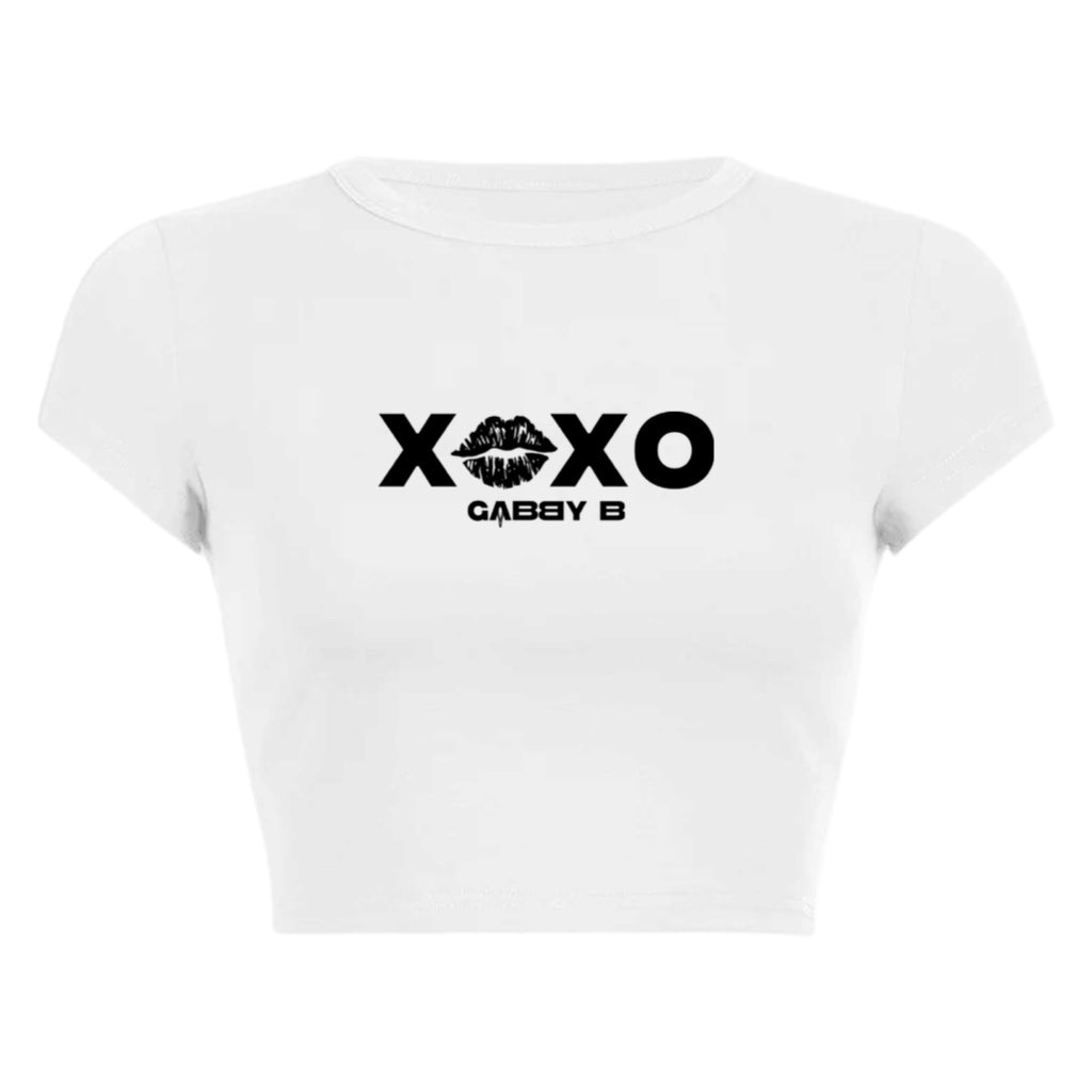Women's Round Neck White/Black "XOXO" Short T-Shirt