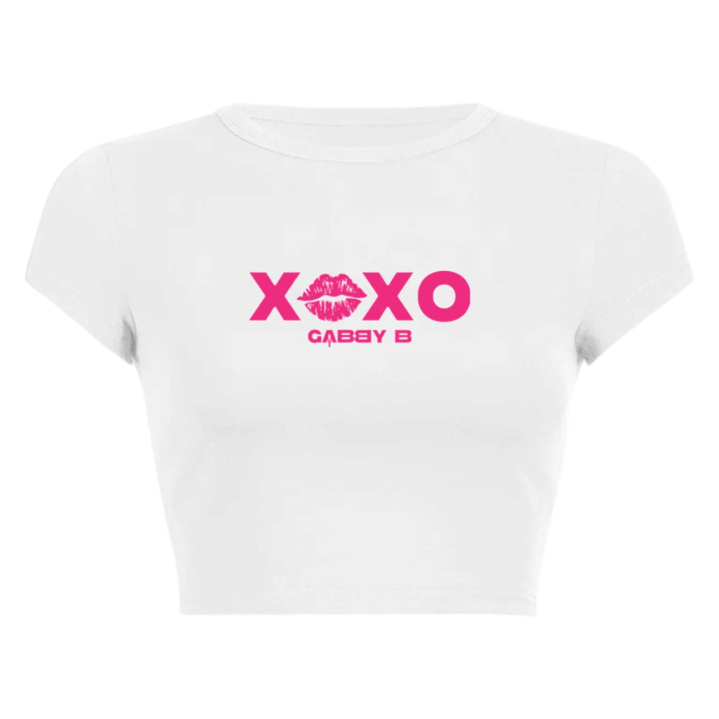 Women's Round Neck White/Pink "XOXO" Short T-Shirt