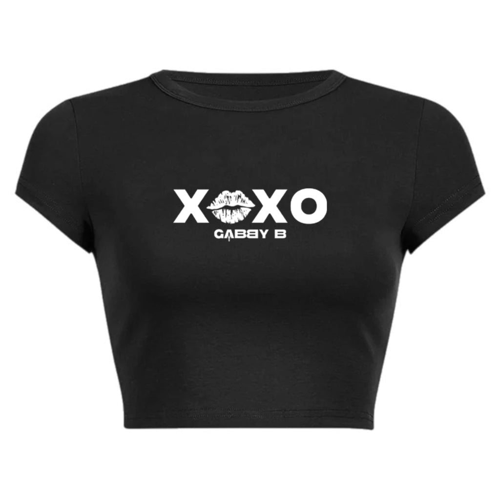 Women's Round Neck Black/White "XOXO" Short T-Shirt